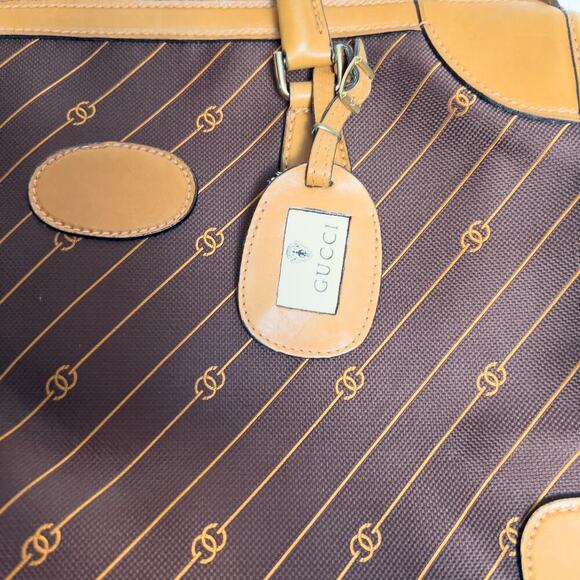 Gucci Vintage Bag Overnight RARE Logo Brown Work 60s 70s Handbag Tan Dustbag - Picture 3 of 16